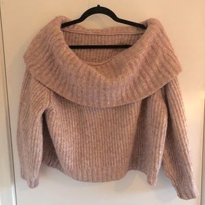 H&M Off-the-shoulder Pink Oversized Sweater